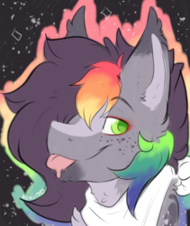 Size: 2003x2369 | Tagged: safe, artist:php166, oc, oc only, oc:karma, bat pony, bandana, freckles, high res, male, rainbow, tongue out