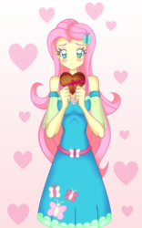 Size: 2000x3200 | Tagged: safe, artist:grandzebulon, fluttershy, equestria girls, g4, my little pony equestria girls: better together, blushing, clothes, dress, female, high res, holiday, looking at you, smiling, solo, valentine's day