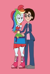 Size: 1505x2233 | Tagged: safe, artist:hunterxcolleen, rainbow dash, oc, oc:stewart gary, human, equestria girls, g4, dancing, fall formal outfits, holiday, pairings, valentine's day