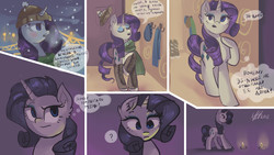 Size: 1920x1080 | Tagged: safe, artist:xjenn9, rarity, pony, unicorn, g4, candle, clothes, cold, comic, comics, cyrillic, hat, russian, scarf, solo, translated in the comments