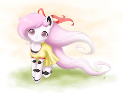 Size: 1200x900 | Tagged: safe, artist:jdan-s, oc, oc only, oc:cyberia heart, pony, robot, robot pony, bow, clothes, dress, grass, looking at you, ribbon, solo