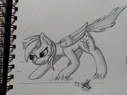 Size: 4128x3096 | Tagged: safe, artist:ironbeastz, rainbow dash, pony, g4, female, high res, monochrome, solo, traditional art