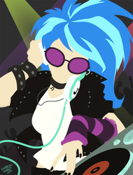 Size: 596x785 | Tagged: safe, artist:egophiliac, dj pon-3, vinyl scratch, human, g4, bracelet, choker, female, headphones, humanized, solo, sunglasses, turntable, wip