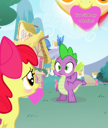 Size: 1090x1284 | Tagged: safe, apple bloom, spike, g4, blushing, female, male, ship:spikebloom, shipping, straight
