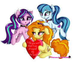 Size: 4000x3400 | Tagged: safe, artist:katakiuchi4u, adagio dazzle, aria blaze, sonata dusk, earth pony, pony, g4, blushing, disguise, disguised siren, earth pony adagio dazzle, earth pony aria blaze, earth pony sonata dusk, equestria girls ponified, female, floppy ears, gem, heart, holiday, mare, ponified, simple background, siren gem, the dazzlings, transparent background, trio, valentine's day