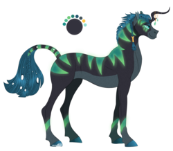 Size: 1853x1613 | Tagged: safe, artist:bijutsuyoukai, oc, oc only, hybrid, zebroid, braided tail, colored hooves, colored sclera, crack ship offspring, horn jewelry, interspecies offspring, jewelry, magical lesbian spawn, offspring, parent:queen chrysalis, parent:zecora, parents:chryscora, simple background, slit pupils, small head, solo, transparent background