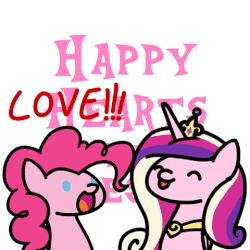 Size: 480x480 | Tagged: safe, artist:flutterluv, pinkie pie, princess cadance, alicorn, earth pony, pony, g4, :p, animated, chibi, dialogue, duo, eyes closed, female, hearts and hooves day, holiday, magic, open mouth, self ponidox, simple background, tongue out, valentine's day, white background