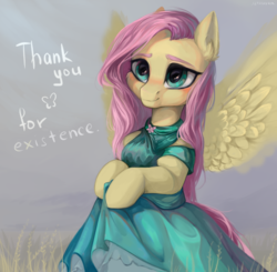 Size: 3252x3184 | Tagged: safe, artist:utauyan, fluttershy, pegasus, pony, g4, beautiful, bipedal, clothes, cute, dress, female, high res, mare, positive message, positive ponies, shyabetes, solo