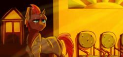 Size: 1280x597 | Tagged: safe, artist:3lorenzo3, tempest shadow, pony, unicorn, g4, my little pony: the movie, blade runner, broken horn, chair, clothes, crossover, eye scar, female, horn, scar, solo