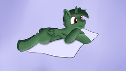 Size: 1280x720 | Tagged: safe, artist:jbond, oc, oc only, alicorn, pony, alicorn oc, commission, horn, lying down, male, prone, simple background, smiling, solo, stallion, violet background, wings