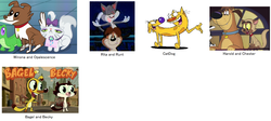 Size: 1986x892 | Tagged: safe, gummy, opalescence, winona, cat, dog, g4, animaniacs, bagel (the bagel and becky show), becky (the bagel and becky show), bunnicula, catdog, chester (bunnicula), comparison, conjoined, harold (bunnicula), pushmi-pullyu, rita, runt, the bagel and becky show