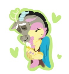 Size: 1691x1814 | Tagged: safe, artist:roseyicywolf, discord, fluttershy, g4, female, male, ship:discoshy, shipping, simple background, straight, transparent background