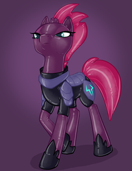 Size: 800x1035 | Tagged: safe, artist:hornbuckle, tempest shadow, latex pony, pony, rubber pony, unicorn, g4, my little pony: the movie, colored, female, shiny, simple background, solo