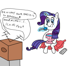 Size: 700x650 | Tagged: safe, artist:amateur-draw, rarity, pony, unicorn, g4, 1000 hours in ms paint, comfort eating, crying, depression, eating, female, food, forever alone, holiday, ice cream, m'lady, makeup, mare, mascarity, meme, ms paint, pillow, remote, running makeup, sitting, solo, spoon, television, text, valentine's day