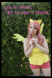 Size: 3456x5184 | Tagged: safe, artist:krazykari, fluttershy, human, g4, absurd resolution, clothes, cosplay, costume, irl, irl human, photo, pony ears, shirt, shorts, solo