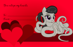 Size: 3156x2028 | Tagged: safe, artist:badumsquish, derpibooru exclusive, octavia melody, monster pony, octopony, octopus, original species, pony, g4, female, heart, high res, holiday, looking at you, octaviapus, smiling, solo, species swap, tentacles, valentine, valentine's day, valentine's day card