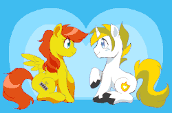 Size: 738x486 | Tagged: safe, artist:aelith-earfalas, oc, oc only, oc:white heart, oc:young weird, pegasus, pony, unicorn, animated, boop, female, gif, heart, love, male, noseboop, oc x oc, shipping, straight, youngheart