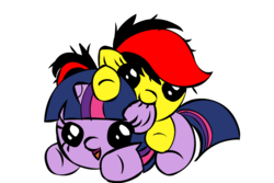 Size: 844x564 | Tagged: safe, artist:mixermike622, edit, editor:buttsuctintin, twilight sparkle, oc, oc:dasher, pony, g4, baby, baby pony, babylight sparkle, canon x oc, cute, recolor, simple background, transparent background