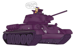 Size: 1810x1153 | Tagged: safe, artist:moonatik, derpibooru exclusive, applejack, earth pony, pony, g4, alternate timeline, camouflage, crystal war timeline, dialogue, female, hat, looking at you, simple background, solo, speech bubble, t-34, tank (vehicle), transparent background