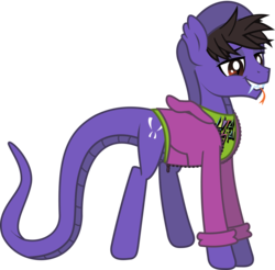 Size: 1395x1373 | Tagged: safe, artist:lightningbolt, derpibooru exclusive, cobra, hybrid, original species, pony, snake pony, g4, .svg available, clothes, cobra starship, fangs, forked tongue, gabe saporta, grin, hood, hoodie, lidded eyes, looking down, male, messy mane, ponified, shirt, show accurate, simple background, slit pupils, smiling, smug, snake eyes, snake tail, solo, stallion, standing, svg, tall, tongue out, transparent background, undershirt, vector, zipper