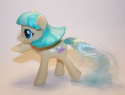 Size: 1392x1053 | Tagged: safe, photographer:kisscurl, coco pommel, earth pony, pony, g4, female, irl, mare, mcdonald's, mcdonald's happy meal toys, photo, solo, toy