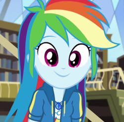 Size: 1100x1080 | Tagged: safe, screencap, rainbow dash, equestria girls, fluttershy's butterflies, fluttershy's butterflies: dj pon-3, g4, my little pony equestria girls: better together, beautiful, best pony, cute, cuteness overload, daaaaaaaaaaaw, dashabetes, female, geode of super speed, happy, hnnng, library, looking at you, magical geodes, smiling, solo, weapons-grade cute