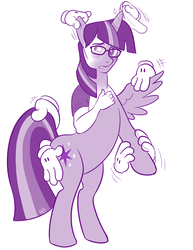 Size: 800x1035 | Tagged: safe, artist:hornbuckle, twilight sparkle, alicorn, pony, g4, bipedal, blushing, butt touch, clothes, commission, disembodied hand, ear pull, glasses, gloves, grope, group grope, hand, hand on butt, handkerchief, human to pony, lip bite, male to female, mid-transformation, monochrome, motion lines, polishing, pulling, rubbing, rule 63, simple background, solo, stroking, tail, tail pull, transformation, transgender transformation, twilight sparkle (alicorn), white background