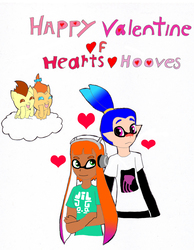 Size: 2379x3072 | Tagged: safe, artist:pokeneo1234, pound cake, pumpkin cake, inkling, g4, crossed arms, crossover, hearts and hooves day, high res, holiday, splatoon, valentine's day