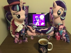 Size: 3264x2448 | Tagged: safe, snowfall frost, starlight glimmer, pony, unicorn, equestria girls, g4, blind bag, brushable, computer, doll, equestria girls minis, hat, high res, holiday, irl, laptop computer, macbook, mug, multeity, photo, plushie, s5 starlight, shrine, solo, starlight cluster, top hat, toy, valentine's day, waifu, waifu dinner