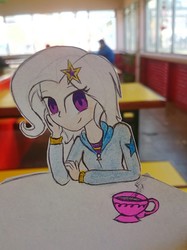 Size: 1280x1707 | Tagged: safe, artist:daniel-phoenixd, trixie, human, equestria girls, g4, cup, human coloration, irl, paper child, photo, solo, teacup, teenager, that pony sure does love teacups, traditional art, waifu