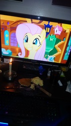 Size: 1836x3264 | Tagged: safe, fluttershy, pegasus, pony, g4, candle, food, hearts and hooves day, holiday, irl, photo, solo, valentine's day, waifu dinner