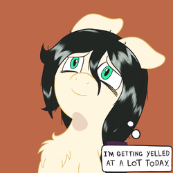 Size: 576x576 | Tagged: safe, artist:scraggleman, oc, oc only, oc:floor bored, earth pony, pony, chest fluff, female, reaction image, scalie school, simple background, solo, thought bubble