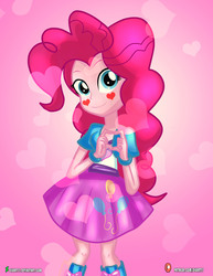 Size: 1500x1942 | Tagged: safe, artist:dieart77, pinkie pie, equestria girls, g4, clothes, cute, cutie mark on clothes, diapinkes, female, heart, heart hands, holiday, looking at you, patreon, patreon logo, skirt, smiling, solo, valentine's day