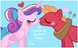 Size: 1000x620 | Tagged: safe, artist:carouselunique, big macintosh, princess cadance, g4, cadmac, female, hearts and hooves day, holiday, male, shipping, straight, teen princess cadance, teenage big macintosh, teenager, valentine's day, valentine's day card