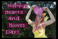 Size: 5184x3456 | Tagged: safe, artist:krazykari, fluttershy, human, g4, absurd resolution, armpits, clothes, cosplay, costume, holiday, irl, irl human, photo, pony ears, solo, valentine, valentine's day