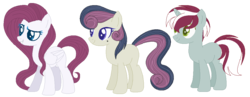 Size: 1053x410 | Tagged: safe, artist:marielle5breda, oc, oc only, earth pony, pegasus, pony, unicorn, base used, magical gay spawn, magical lesbian spawn, offspring, parent:bon bon, parent:flim, parent:fluttershy, parent:noteworthy, parent:octavia melody, parent:rarity, parents:bontavia, parents:flarity, simple background, transparent background