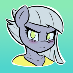 Size: 884x886 | Tagged: safe, artist:funble, limestone pie, earth pony, anthro, g4, blushing, bust, cute, female, gradient background, limetsun pie, looking at you, mare, tsundere