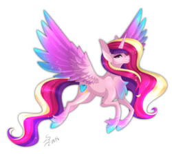 Size: 2212x1983 | Tagged: safe, artist:derpsonhooves, princess cadance, alicorn, pony, g4, big ears, chest fluff, eyeshadow, female, flying, makeup, mare, missing accessory, simple background, smiling, solo, spread wings, transparent background, unshorn fetlocks, wings