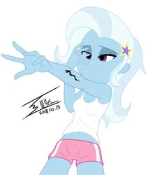 Size: 743x877 | Tagged: safe, artist:bluse, trixie, equestria girls, g4, background removed, belly button, clothes, korean, midriff, shorts, show accurate, simple background, tank top, tattoo, white background