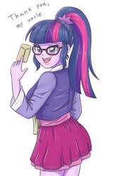 Size: 2362x3543 | Tagged: safe, artist:sumin6301, sci-twi, twilight sparkle, equestria girls, g4, blushing, clothes, dialogue, female, glasses, high res, holiday, korea, looking at you, open mouth, ponytail, skirt, smiling, solo