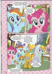 Size: 826x1169 | Tagged: safe, flitter, lightning dust, lyra heartstrings, meadow flower, pinkie pie, rainbow dash, rainbowshine, snails, snips, pegasus, pony, g4, my little pony: the movie, background pony, colt, comic, female, magazine scan, male, mare, stock vector