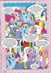 Size: 826x1169 | Tagged: safe, berry punch, berryshine, bon bon, carrot top, daisy, flitter, flower wishes, golden harvest, lyra heartstrings, meadow flower, pinkie pie, pokey pierce, rainbow dash, roseluck, songbird serenade, sweetie drops, earth pony, pegasus, pony, unicorn, g4, my little pony: the movie, animal costume, chicken pie, chicken suit, clothes, comic, costume, female, magazine scan, male, mare, raised hoof, stallion, stock vector