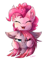 Size: 1280x1707 | Tagged: safe, artist:kaliner123, pinkie pie, earth pony, pony, g4, annoyed, cheek fluff, chest fluff, cute, diapinkes, duality, ear fluff, eyes closed, female, fluffy, frown, happy, mare, pinkamena diane pie, sad, self ponidox, simple background, smiling, straight hair, straight mane, transparent background