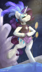 Size: 400x683 | Tagged: safe, artist:laps-sp, rarity, pony, g4, bipedal, carnival, clothes, female, headdress, leotard, rio carnival, solo