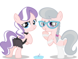 Size: 4000x3000 | Tagged: safe, artist:leopurofriki, edit, editor:slayerbvc, vector edit, diamond tiara, silver spoon, earth pony, pony, g4, butt, clothes, female, filly, furless, furless edit, jewelry, lingerie, necklace, panties, plot, see-through, shaved, simple background, socks, tiara, transparent background, underwear, vector, white underwear