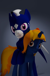 Size: 6000x9000 | Tagged: safe, artist:deloreandudetommy, part of a set, oc, oc only, oc:cobalt flash, oc:flame gauge, cyborg, pony, 3d, absurd resolution, blender, couple, gay, holiday, male, oc x oc, shipping, stallion, valentine's day