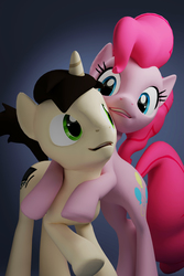 Size: 6000x9000 | Tagged: safe, artist:deloreandudetommy, part of a set, pinkie pie, oc, oc:template, pony, g4, 3d, absurd resolution, blender, couple, female, holiday, hug, male, plate (shipping), shipping, stallion, straight, valentine's day