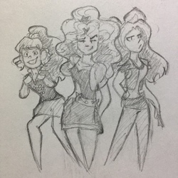 Size: 1280x1280 | Tagged: safe, artist:the-pencil-pal, adagio dazzle, aria blaze, sonata dusk, equestria girls, g4, alternate universe, crossover, heathers, heathers the musical, pencil drawing, the dazzlings, traditional art