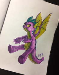 Size: 1009x1280 | Tagged: safe, artist:theorderofalisikus, spike, dragon, g4, season 8, cute, happy, looking at you, male, marker drawing, smiling, spikabetes, traditional art, winged spike, wings