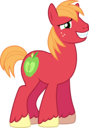 Size: 1019x1471 | Tagged: safe, artist:jeatz-axl, edit, editor:slayerbvc, vector edit, big macintosh, earth pony, pony, g4, pinkie apple pie, grin, male, missing accessory, simple background, smiling, solo, stallion, transparent background, vector